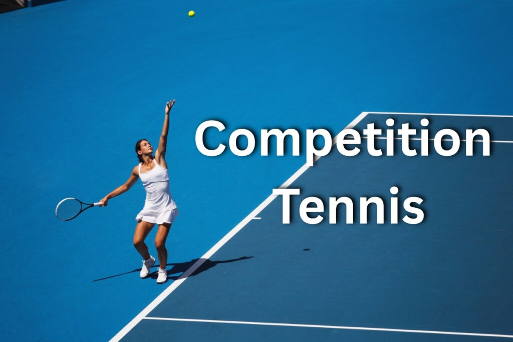 Competition Tennis at EAP Tennis Club - shows woman serving on court